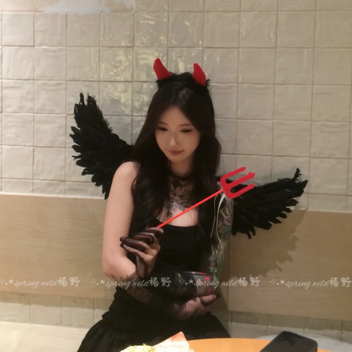 万圣节头饰暗黑色恶魔翅膀套装