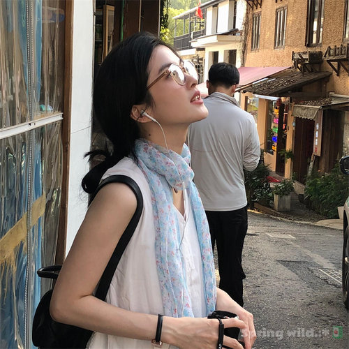 森系小清新蓝色碎花薄款围巾