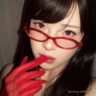 日系复古红色椭圆眼镜y2k辣妹亚比个性镜架二次元cos拍照道具配饰