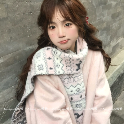 甜美减龄费尔岛可爱猫咪双面围巾