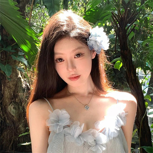 超仙氛围感山茶花发夹森系海边度假仿真花朵侧边夹纯欲感头花发饰