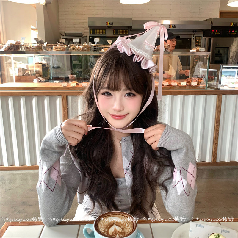韩系公主芭蕾风粉色蝴蝶结生日帽发夹女派对拍照氛围感发卡发饰