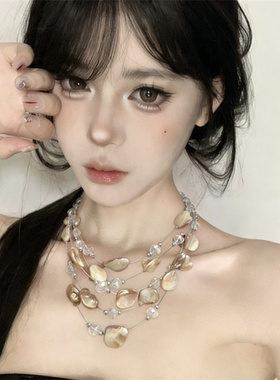 复古小众金色不规则贝壳多层项链