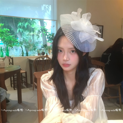 留洋大小姐网纱仙女羽毛花朵礼帽