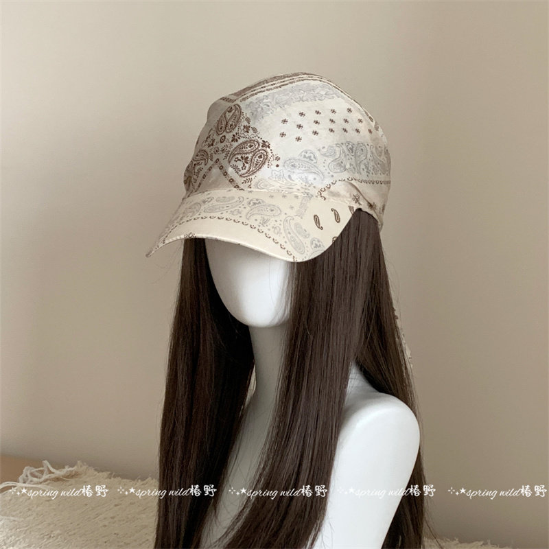 古早感腰果印花头巾帽子女生户外复古防晒遮阳绑带鸭舌帽显脸小