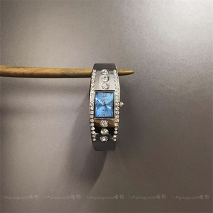 Vintage古着清冷感蓝色镶钻手表轻奢高级感气质手镯女表小众腕表