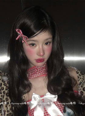 韩系红色格子蝴蝶结发夹边夹女侧边飘带丝带甜美头饰氛围新年发饰