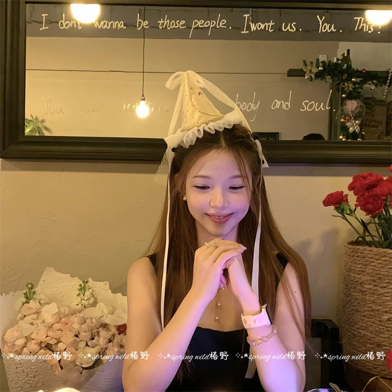 千金风名媛亮片蝴蝶结飘带生日帽拍照道具公主风可爱甜美发卡头饰