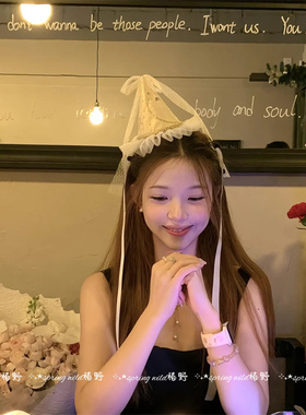 千金风名媛亮片蝴蝶结飘带生日帽