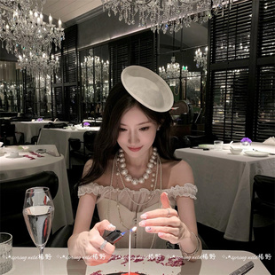 易梦玲同款法式赫本风麻纱礼帽发夹女高级感薄款晚宴出片纱帽发饰