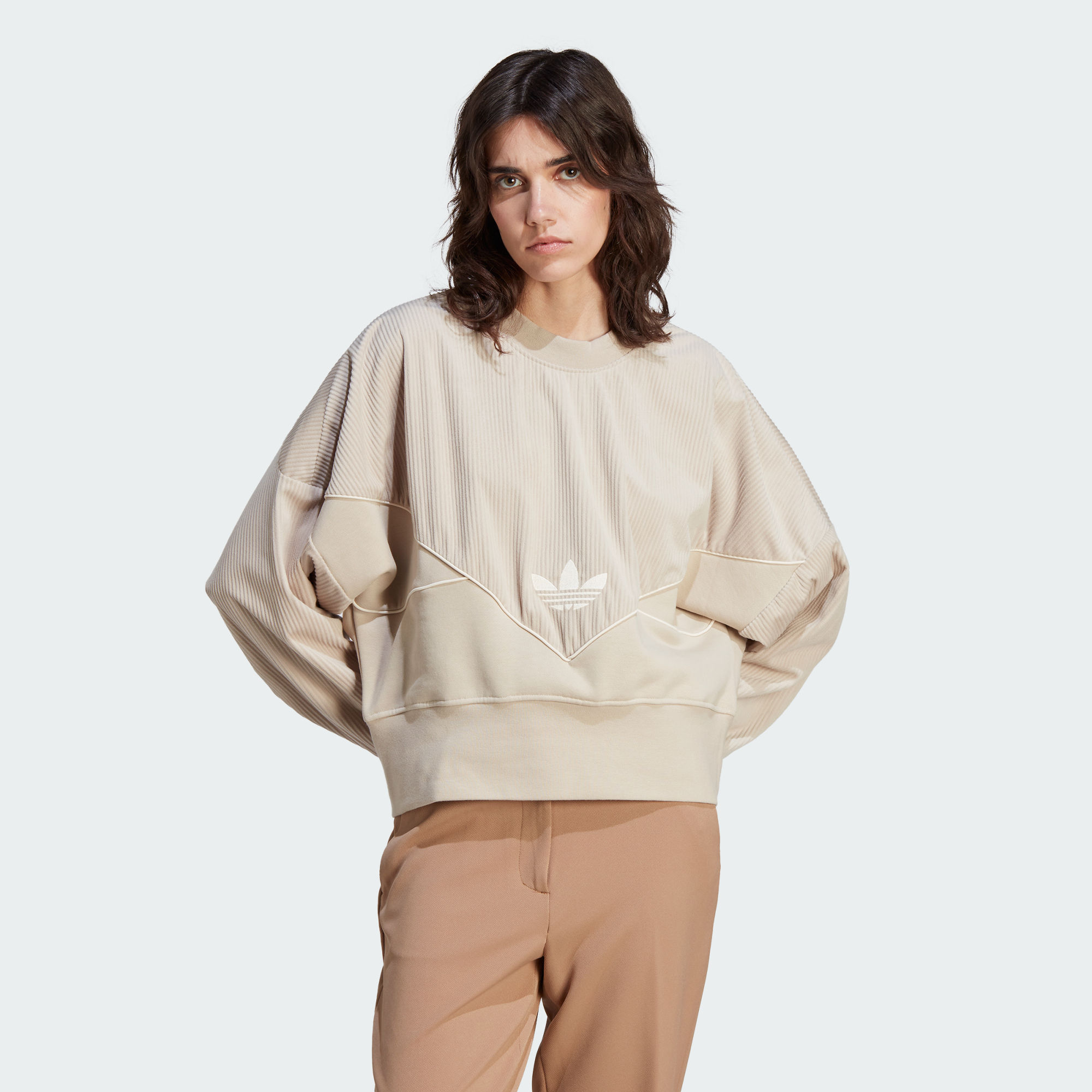 Adidas/阿迪达斯 女子三叶草拼接运动宽松长袖卫衣套头衫 IM4316