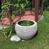 石雕鱼缸青石花盆仿古水缸v手工石盆庭院石缸石头圆缸定做养鱼种