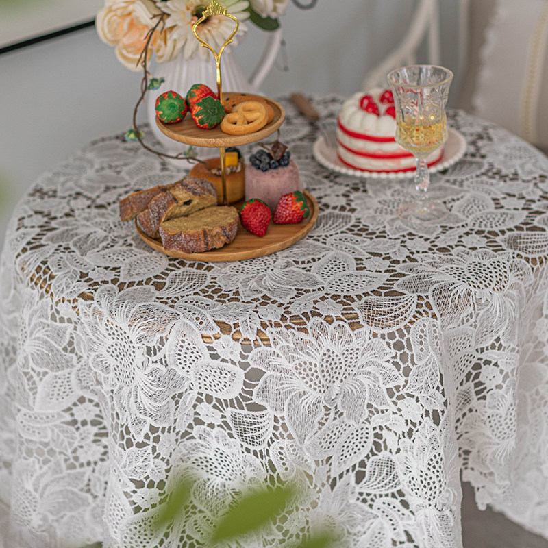 白色蕾丝镂空桌布k钩花盖巾法式编织餐桌布高级感圆桌台布多用巾,居家布艺,桌布,淘宝优惠券,粉丝福利购,淘宝优惠卷