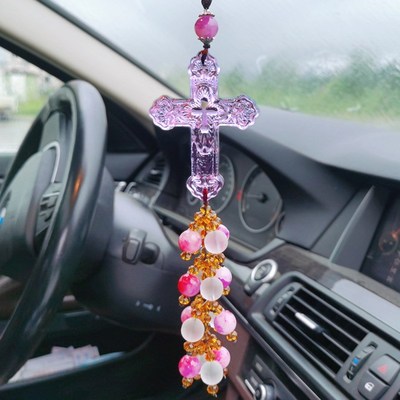 水晶十字架汽车挂件m创意玉石十字架车内挂饰创意2022新款车装饰
