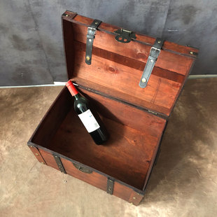 仿古做旧带锁大木箱复古拼板箱子老式 藏宝箱创意收纳Y整理箱包装