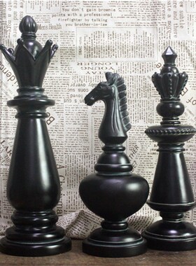 欧式复古黑白国际象棋家居摆件美式家I居装饰品软装书房客厅摆设