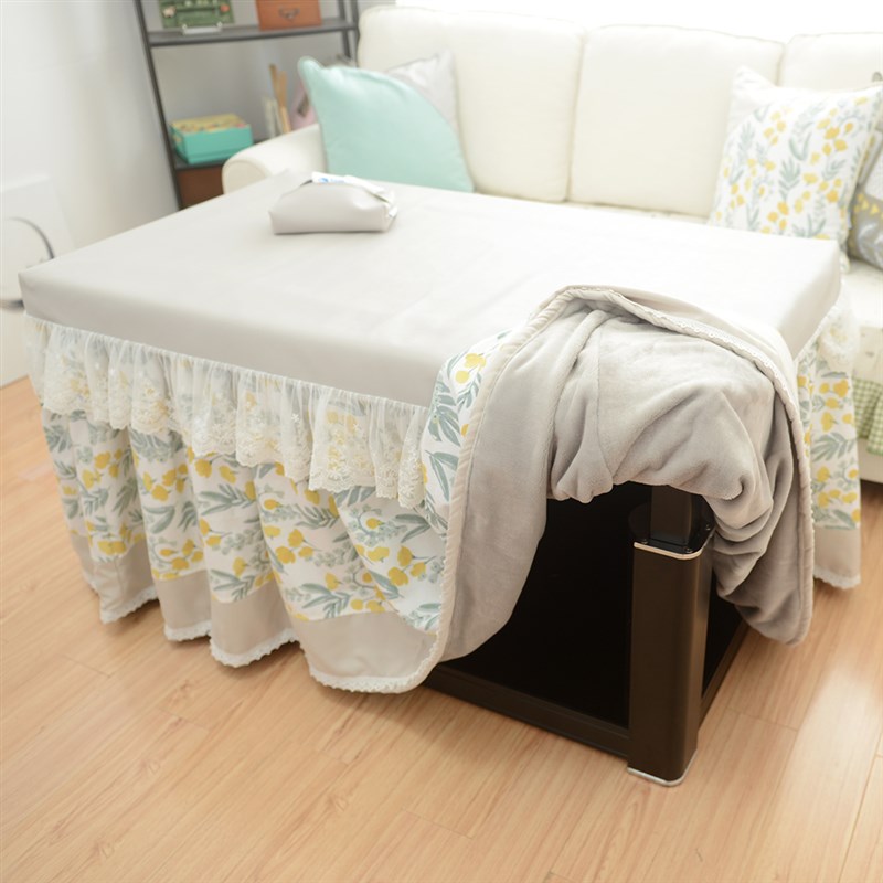 新款pu皮罩防油防水清新加绒蕾丝长方形烤火罩电炉V罩电取暖茶几