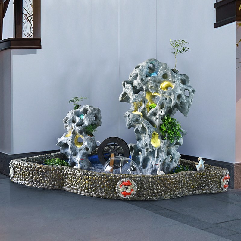 大型假山户外流水喷泉太湖石落地C摆件花园庭院水轮鱼池办公区装