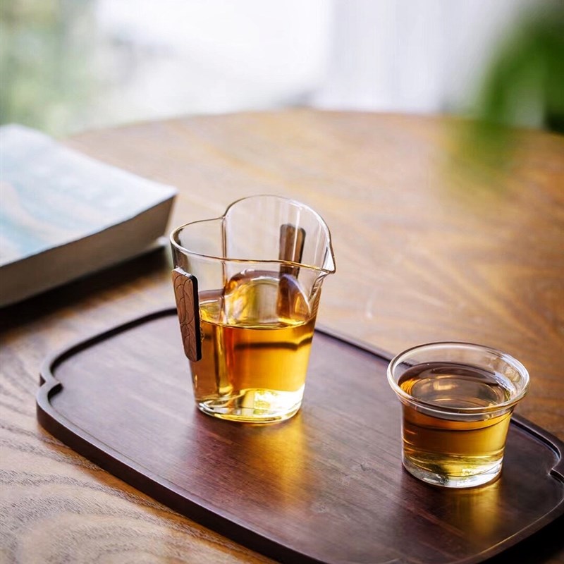 200毫升木心玻璃公道杯,木把防烫透明J玻璃茶海,茶艺专用公道杯