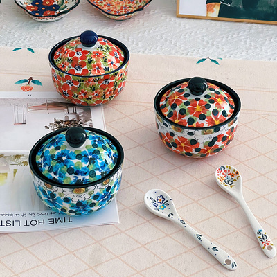 创意小盖碗炖盅出口韩国高颜值z陶瓷带盖甜品碗家用蒸蛋羹专用碗