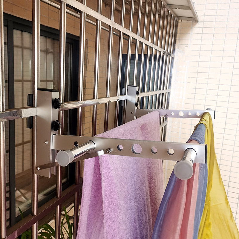 晒被子挂衣e杆窗外晾衣架窗框免打孔折叠防盗网凉衣架阳台栏杆晒