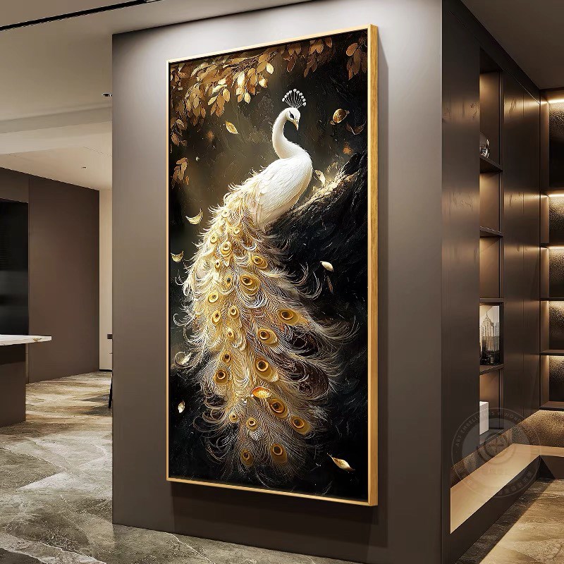 高级感浮雕立体肌理画孔雀挂画入户进门玄关装饰画走廊Z过道墙壁图片