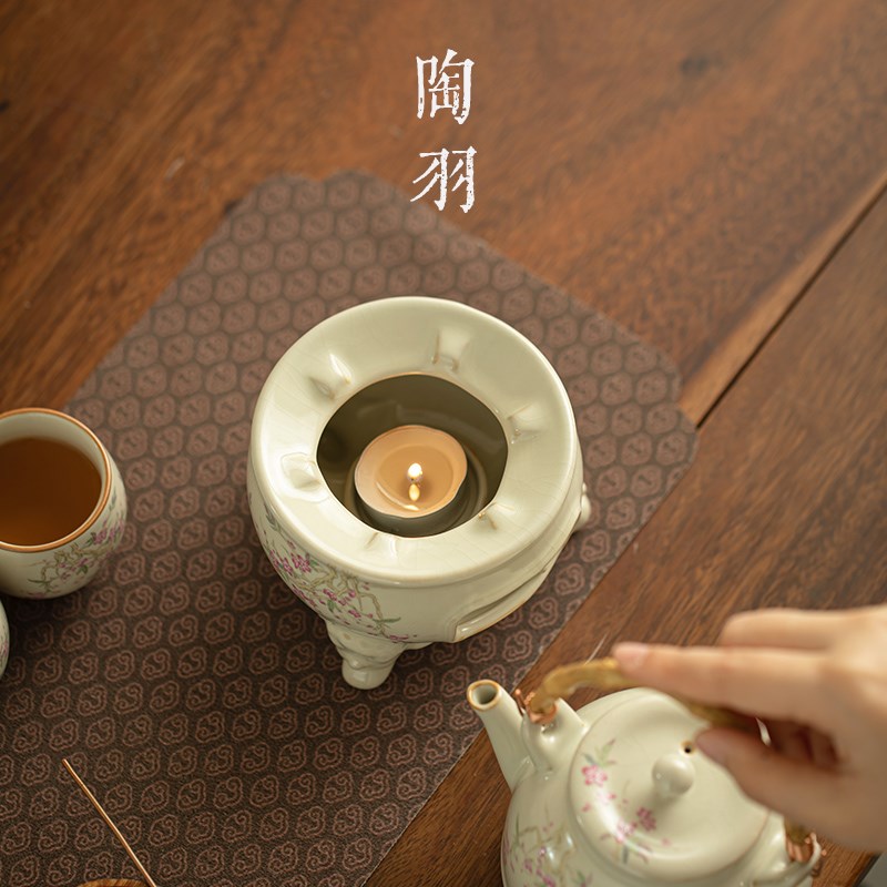 米黄汝窑提梁壶家用单p壶温茶炉煮茶套装功夫茶具泡茶壶开片可养