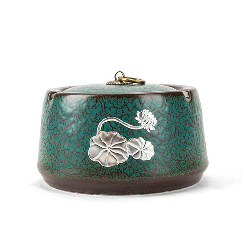 黛绿陶瓷带盖烟灰缸多功能防风灰尘创H意个性孔雀绿家用客厅烟灰