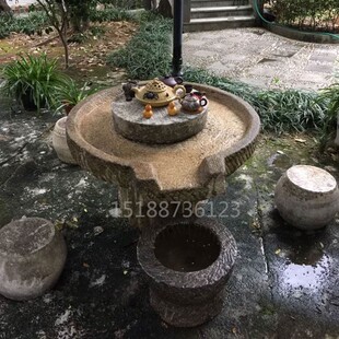 老旧石磨茶台石磨茶桌石r磨茶台复古怀旧民间旧石器家用石桌摆件