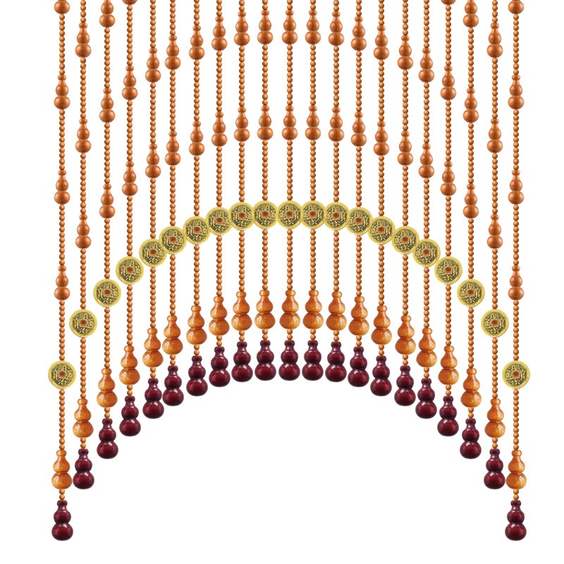 新款全桃木红葫i芦免打孔风水门帘珠帘客厅阳台水晶隔断帘玄关半