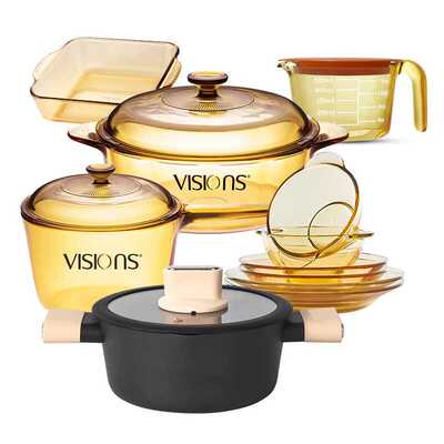 康宁（VISIONS）玻璃锅不粘锅餐具套装VS32+VSP16+不粘锅+量杯+2L