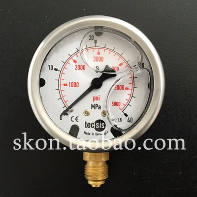 EN837-1S注液耐震压力表TECSIS油压表0-40MPA/5800PSI螺纹G1/4牙