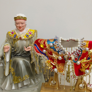 精品手工镶钻垂帘霞帔观音神像王母娘娘妈妈泰山帽子奶奶12寸披肩