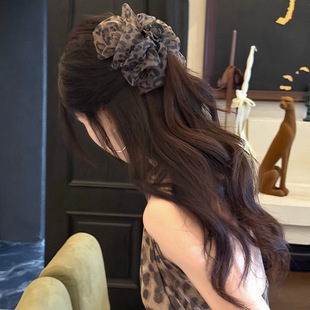 网纱豹纹发夹女后脑勺中号云朵泡泡抓夹高级感盘发半扎发鲨鱼夹