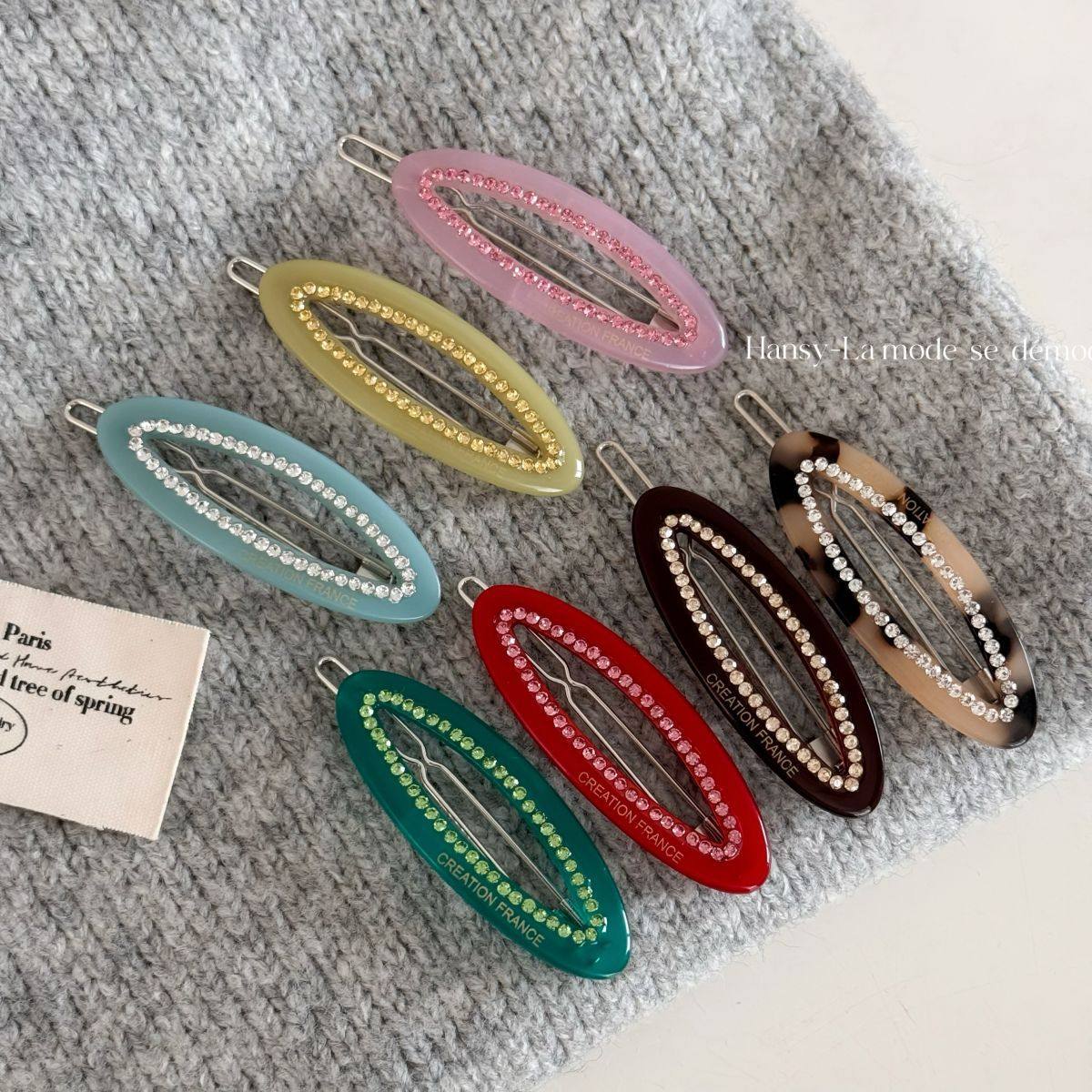 韩版椭圆镂空水钻边夹青蛙扣发卡简约气质刘海夹侧边夹醋酸发夹女,饰品/流行首饰/时尚饰品新,发饰,淘宝优惠券,粉丝福利购,淘宝优惠卷