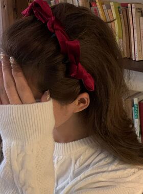 红色丝绒打结蝴蝶结高颅顶发箍女波浪带齿防滑头箍高级感发饰头饰