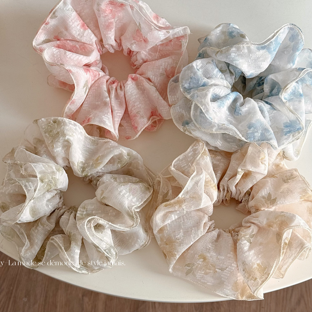 仙女风轻柔透气网纱布艺碎花大肠圈发圈 出街拍照发绳马尾皮筋