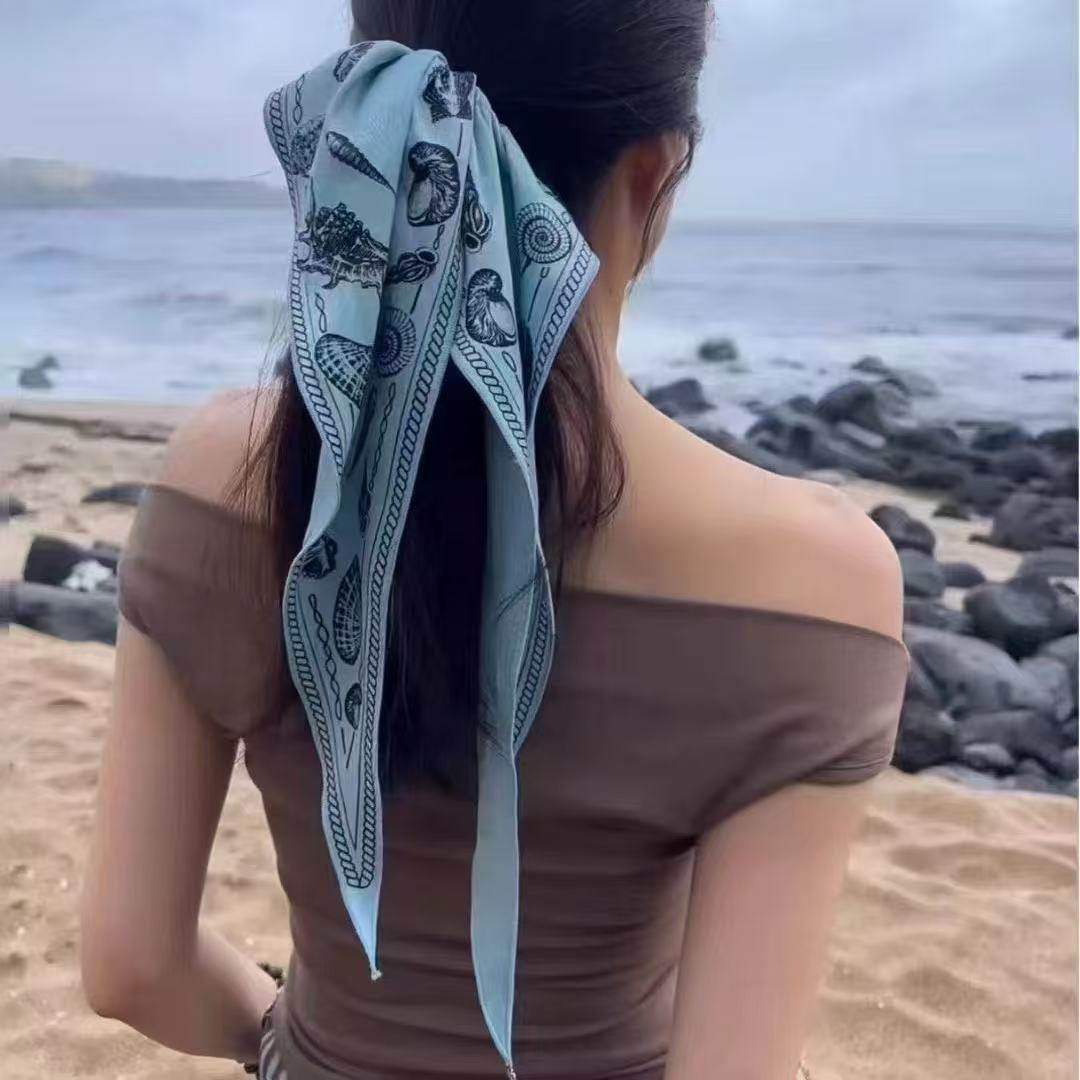 贝壳印花发绳海湾度假风方巾发圈女春夏日氛围感发带丝巾发饰,饰品/流行首饰/时尚饰品新,发饰,淘宝优惠券,粉丝福利购,淘宝优惠卷