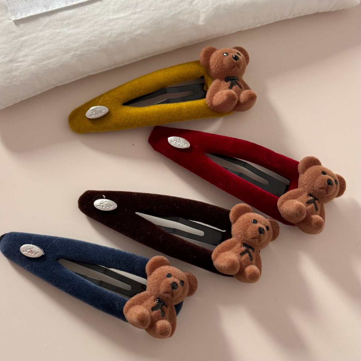 韩版可爱卡通立体植绒小熊发夹少女卡通软妹一字夹BB及时发饰新款