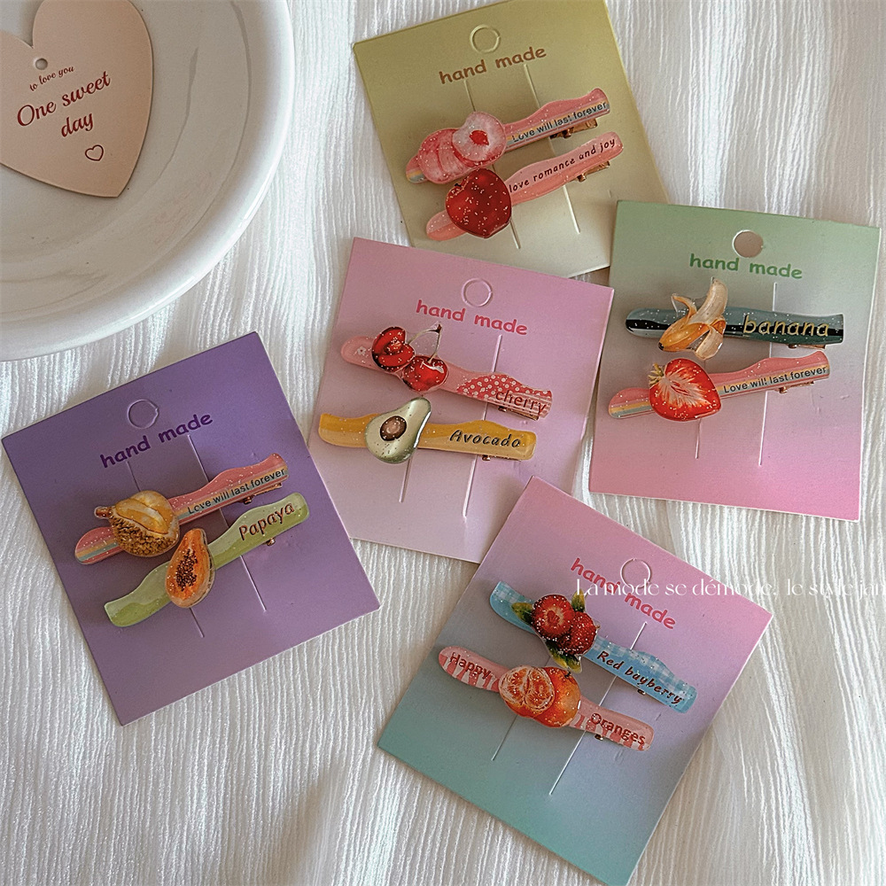 可爱卡通水果对夹组合一字发夹少女心百搭碎发卡边夹刘海夹发饰