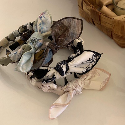 韩版兔耳朵蝴蝶结发箍波浪头箍女甜美可爱头饰百搭外出压发卡头箍