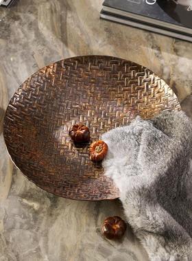 欧式古典轻奢客厅茶几高级感竹纹金属果盘装饰品桌面软装搭配设计