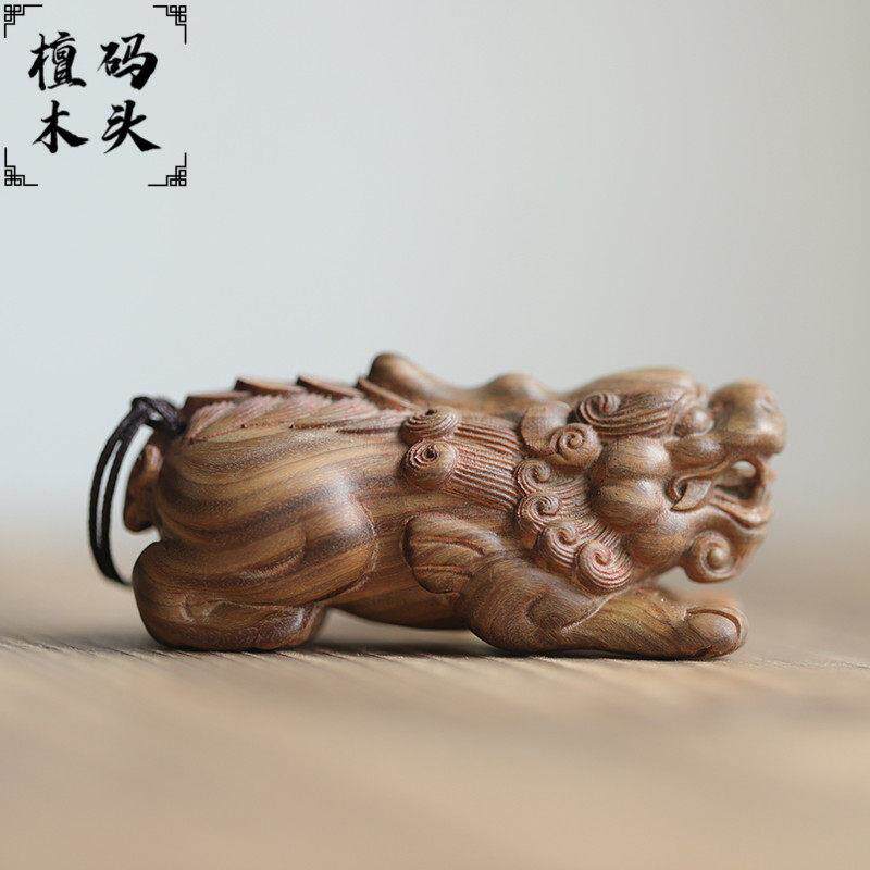 绿檀木貔貅手把件 文玩盘玩把玩物件 男士随身招财手玩把件把玩件