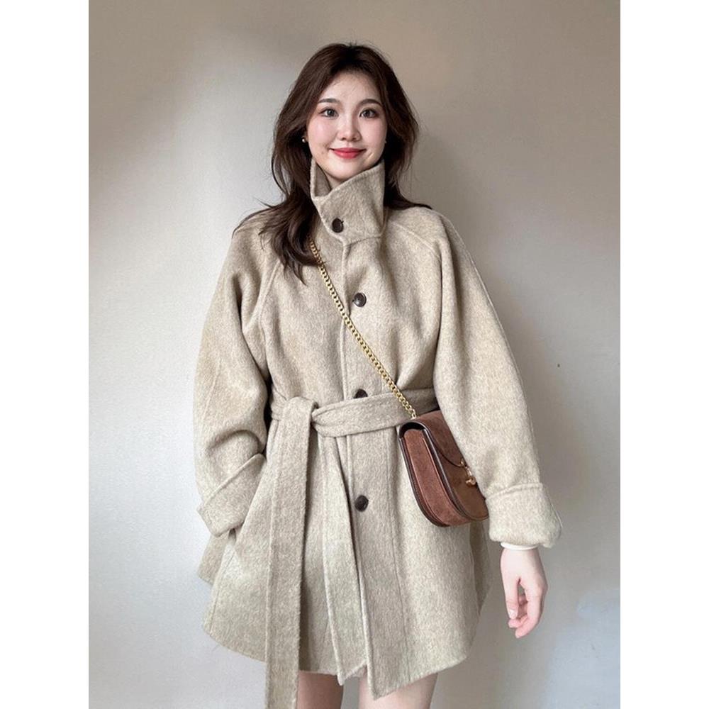 双面羊绒呢子大衣女短款小个子2025冬季新款高级感立领羊毛呢外套