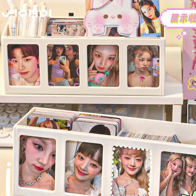 ins风小卡收纳盒大容量桌面笔筒追星分格卡位盒子文具卡片展示架