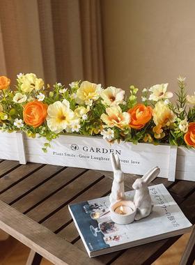 仿真植物盆栽蝴蝶兰套装室内假绿植栅栏盆装饰品花假植物套装摆件