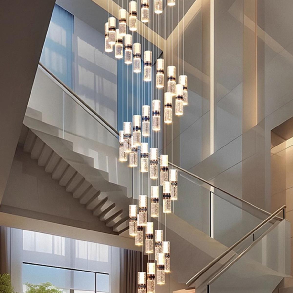 别墅客厅挑空大吊灯2025新款loft复式楼梯中间专用水晶旋转吊灯