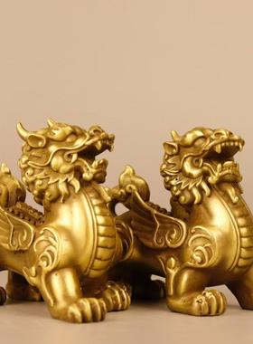 中式铜貔貅摆件招财一对家居客厅黄铜貔犰办公室搬家开业礼物装饰