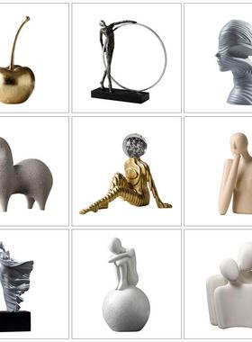 人物雕塑艺术创意摆件家居客厅高档轻奢酒柜电视柜装饰样板间软装