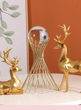 北欧轻奢风金色招财鹿黄色白水晶球风水球摆件客厅酒柜装饰摆设